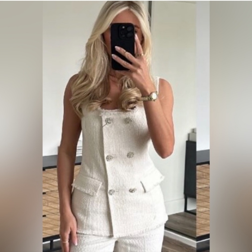 Zara Set 2pc  tweed textured  vest and pants - Picture 4 of 14